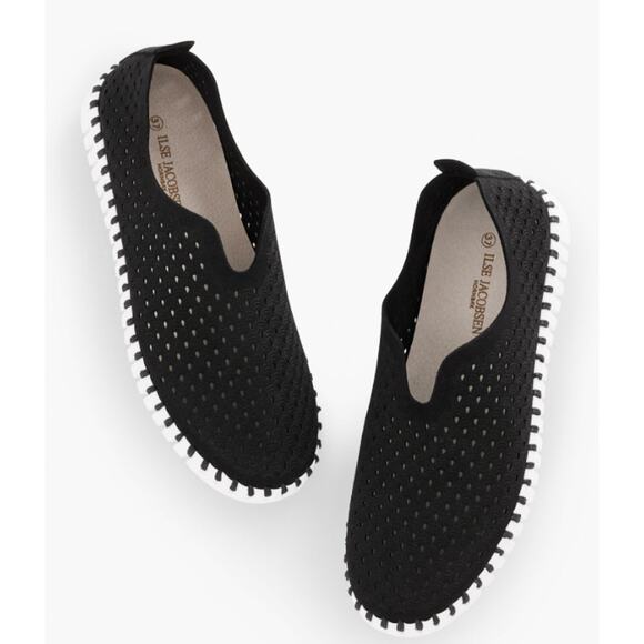 Ilse Jacobsen Hornbaek Tulip 139 Shoes WMNS 38 Black Perforated Slip On Sneakers - Picture 3 of 10